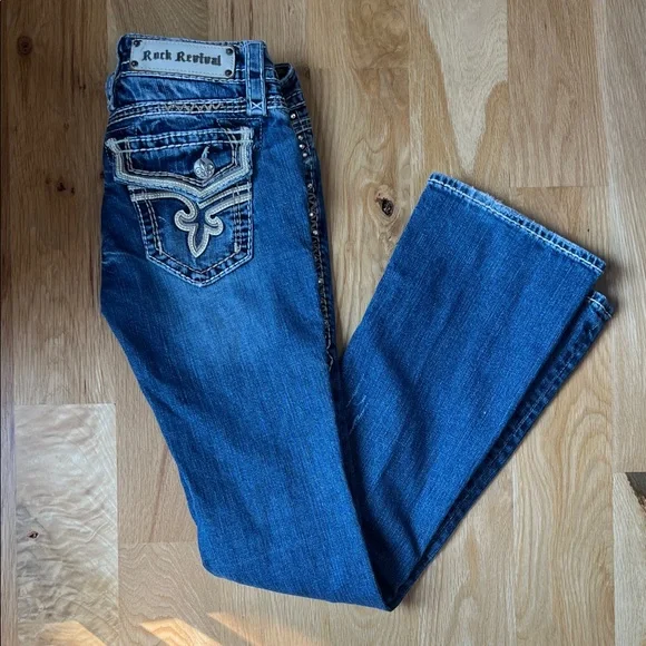 Women’s Rock Revival Buckle Exclusive Fleur De Lis Bootcut Jeans - Size 26 - Picture 2 of 11